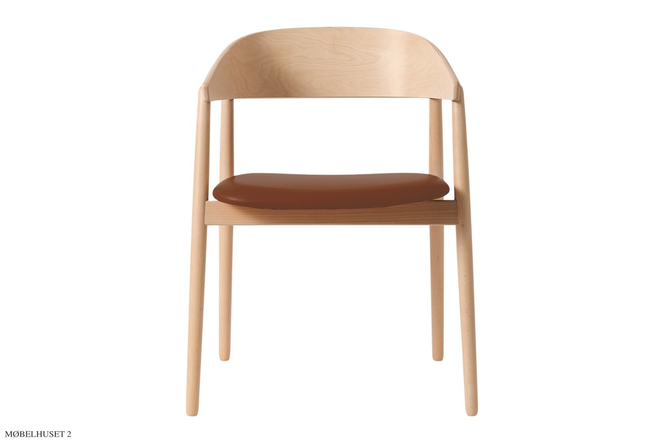 AC2 Stol b�g, Buche wei� pigmentiert, PU-Leder braun | Andersen Furniture