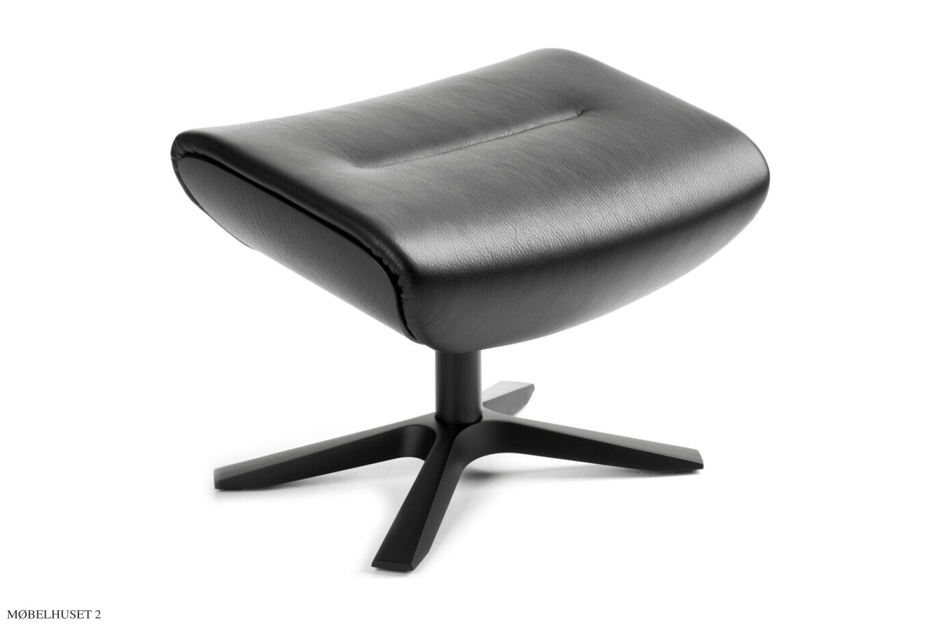 Afterwork fodskammel, Eg sortbejdset, X-fod sort aluminium, L�der | Sorrento Black 89 | Conform