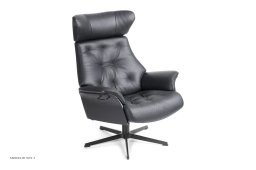 Air med indtr�kninger l�nestol, Eg sortbejdset, Drejefod sort aluminium, L�der | Fantasy Black 89 | Conform
