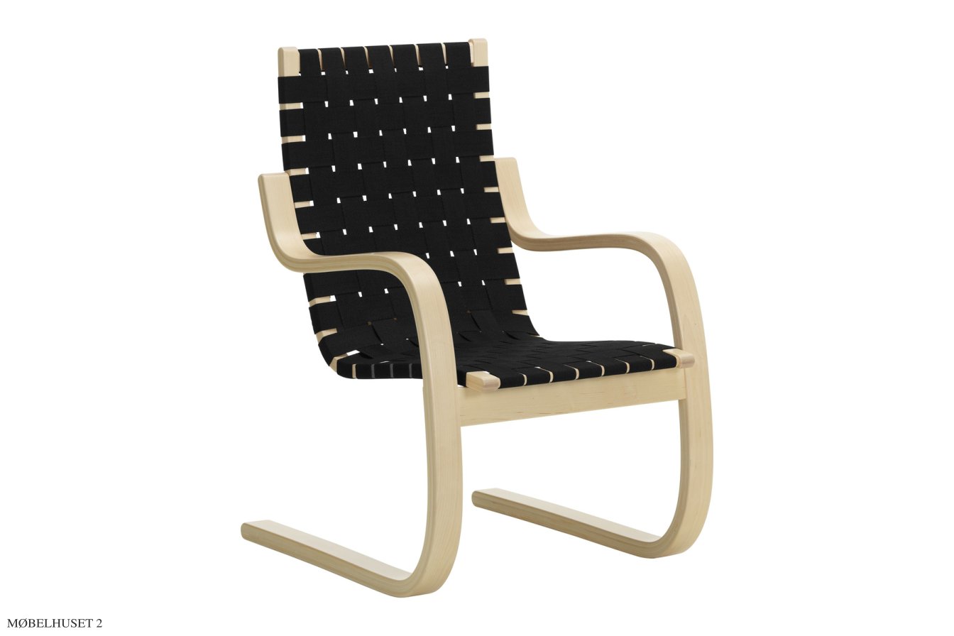 Armchair 406 Sessel, Birke/schwarz Gurtband | Artek