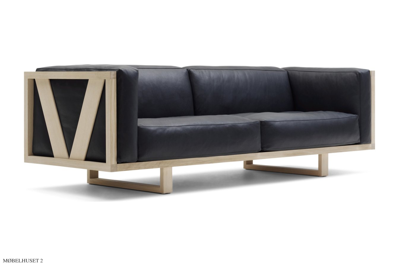 Frame Sofa, 3-Sitzer Standardleder schwarz, Eiche geseift | Bernstorffsminde