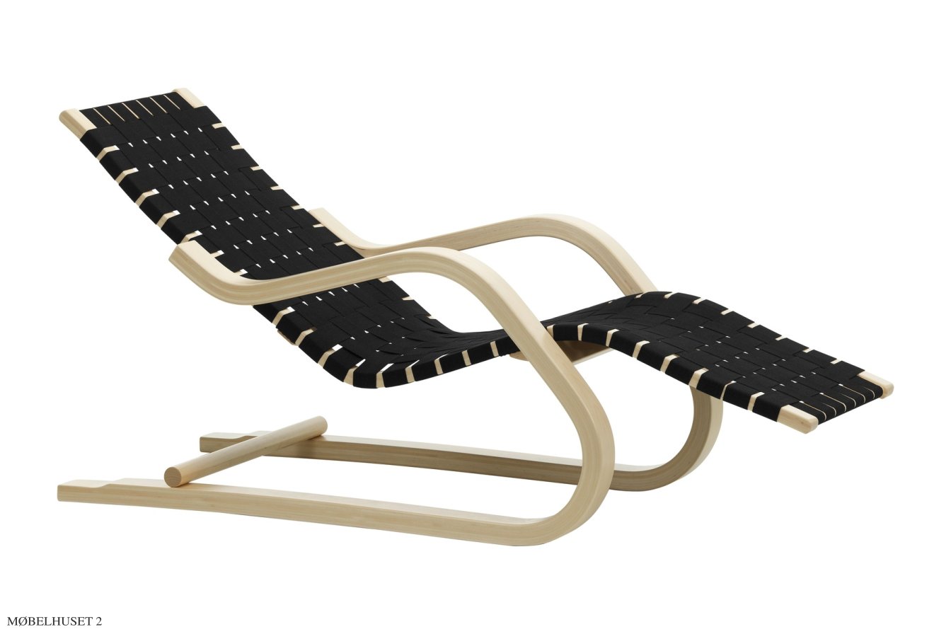 Lounge Chair 43 Chaiselongue, Birke/schwarz Gurtband | Artek