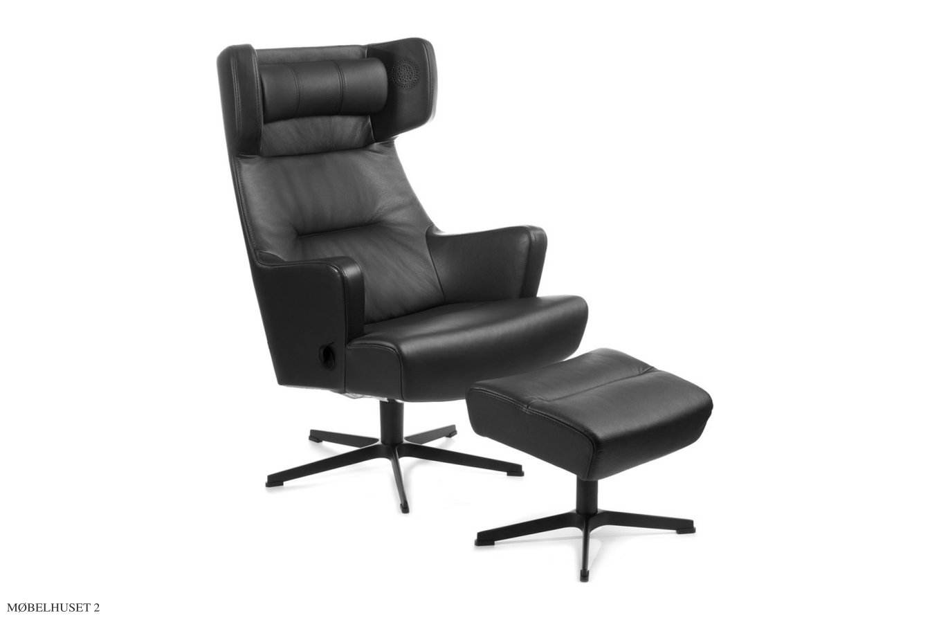 Myplace l�nestol, Drejefod sort aluminium, L�der | Fantasy Black 89 | Conform