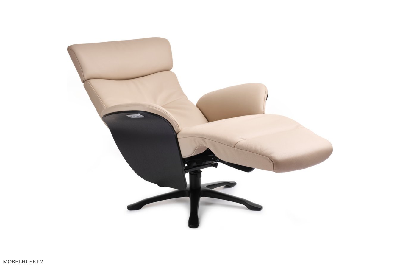 Nova recliner l�nestol, Eg sortbejdset, Drejefod sort aluminium, L�der | Dinara Sand 60 | Conform