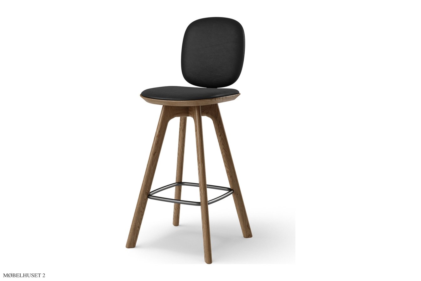 Pauline Comfort barstol, Thekenh�he 65 cm, Holzbeine, R�uchereiche ge�lt, Leder | Black | Brdr. Kr�ger