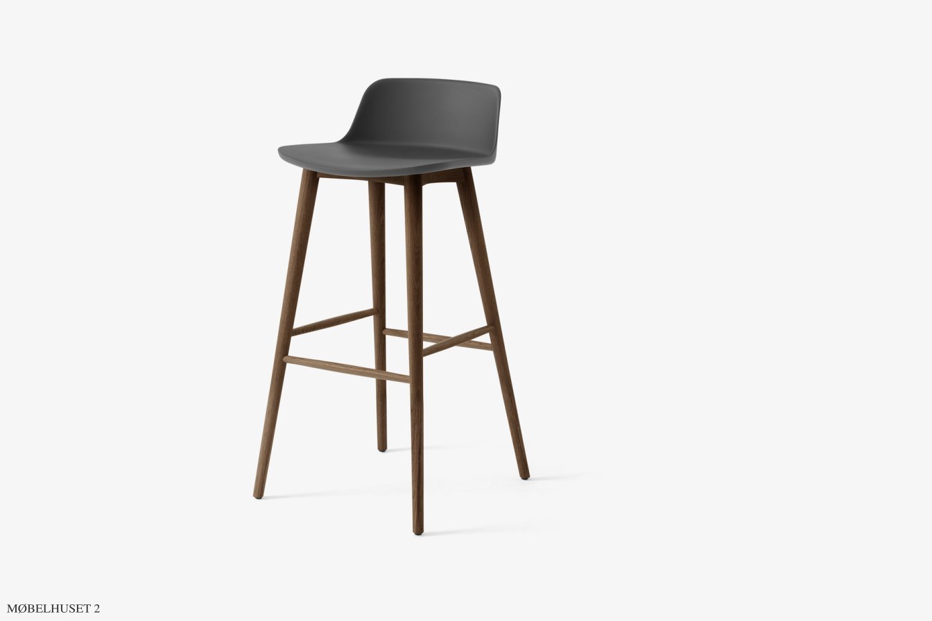 Rely HW123 Thekenhocker mit Kunststoffschale, Walnuss lackiert, Stone Grey | &Tradition