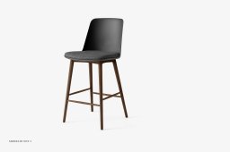 Rely HW129 Thekenhocker mit Kunststoffschale und Sitzkissen, Walnuss lackiert, Black, Re-Wool 0198 | &Tradition