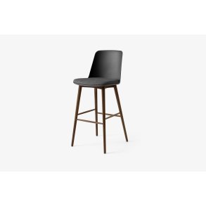 Rely HW134 Thekenhocker mit Kunststoffschale und Sitzkissen, Walnuss lackiert, Black, Re-Wool 198 | &Tradition