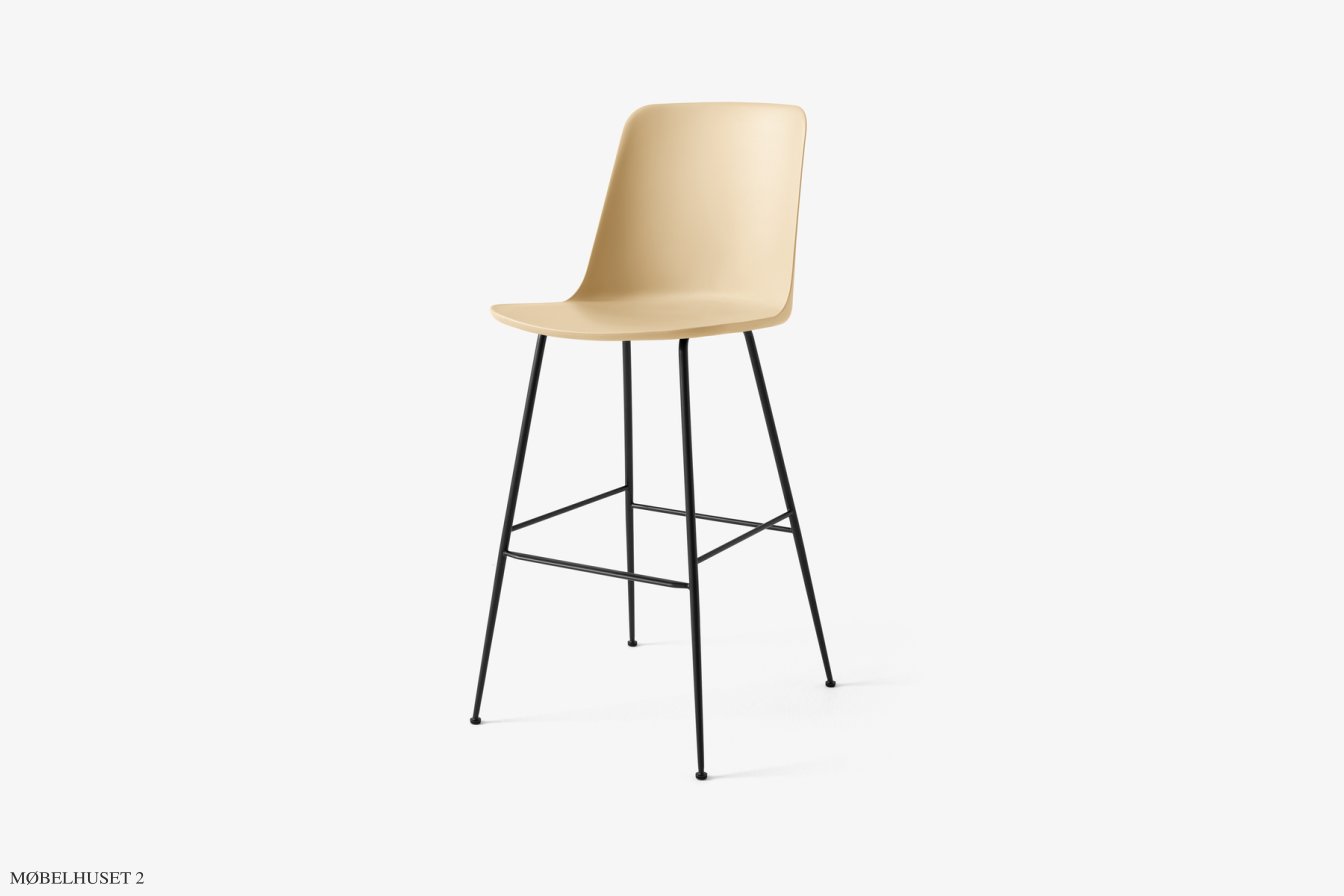 Rely HW96 Thekenhocker mit Kunststoffschale, Schwarz, Beige Sand | &Tradition
