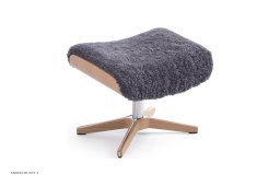 Timeout fodskammel, Eg lak, X-fod tr�/aluminium, F�reskind | Sheepskin Charcoal | Conform