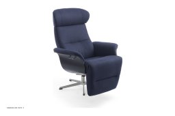 Timeout l�nestol med indbygget fodskammel, Eg sortbejdset, Drejefod aluminium, Stof | Sheford Dark blue 48 | Conform