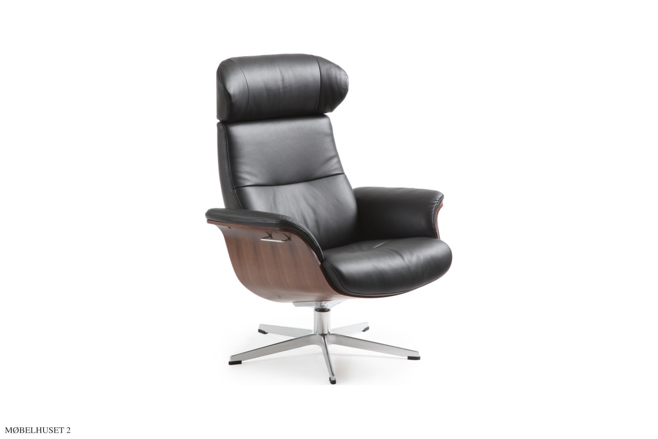 Timeout l�nestol, Valn�d, Drejefod aluminium, L�der | Fantasy Black 89 | Conform