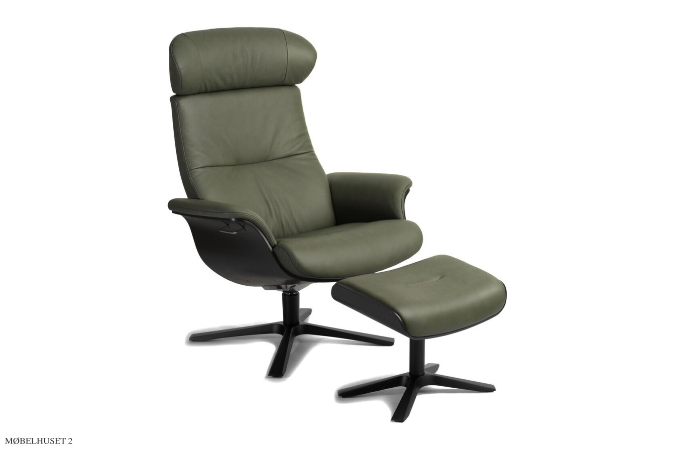 Timeout Large l�nestol, Eg sortbejdset, Quattro drejefod sort aluminium, L�der | Bolzano Sea grass 21 | Conform