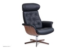 Timeout med indtr�kninger l�nestol, Valn�d, Drejefod tr�/aluminium, L�der | Fantasy Black 89 | Conform
