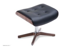 Timeout med indtr�kninger fodskammel, Valn�d, X-fod tr�/aluminium, L�der | Fantasy Black 89 | Conform