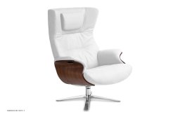Afterwork l�nestol, Valn�d, Quattro drejefod aluminium, L�der | Fantasy White 01 | Conform