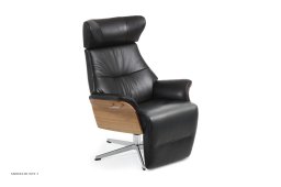 Air l�nestol med indbygget fodskammel, Eg lak, Drejefod aluminium, L�der | Zero Black 89 | Conform