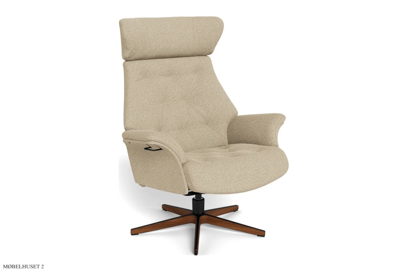 Air med indtr�kninger l�nestol, Helpolstret, Drejefod tr�/sort aluminium, Stof | Etna Beige 62 | Conform