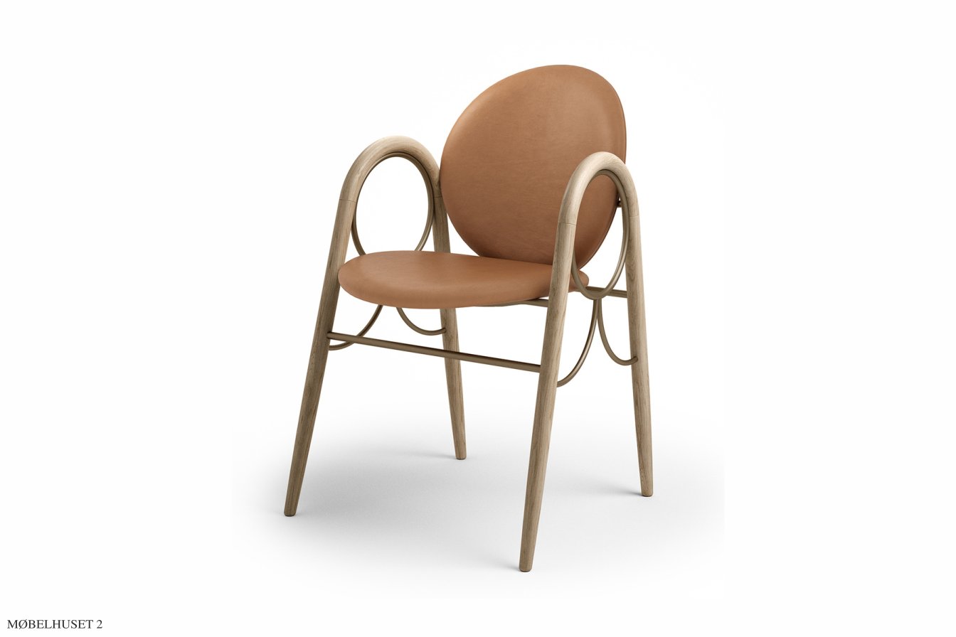 Arkade Chair, Eiche wei� ge�lt, Leder | Brandy, Messinggestell | Brdr. Kr�ger