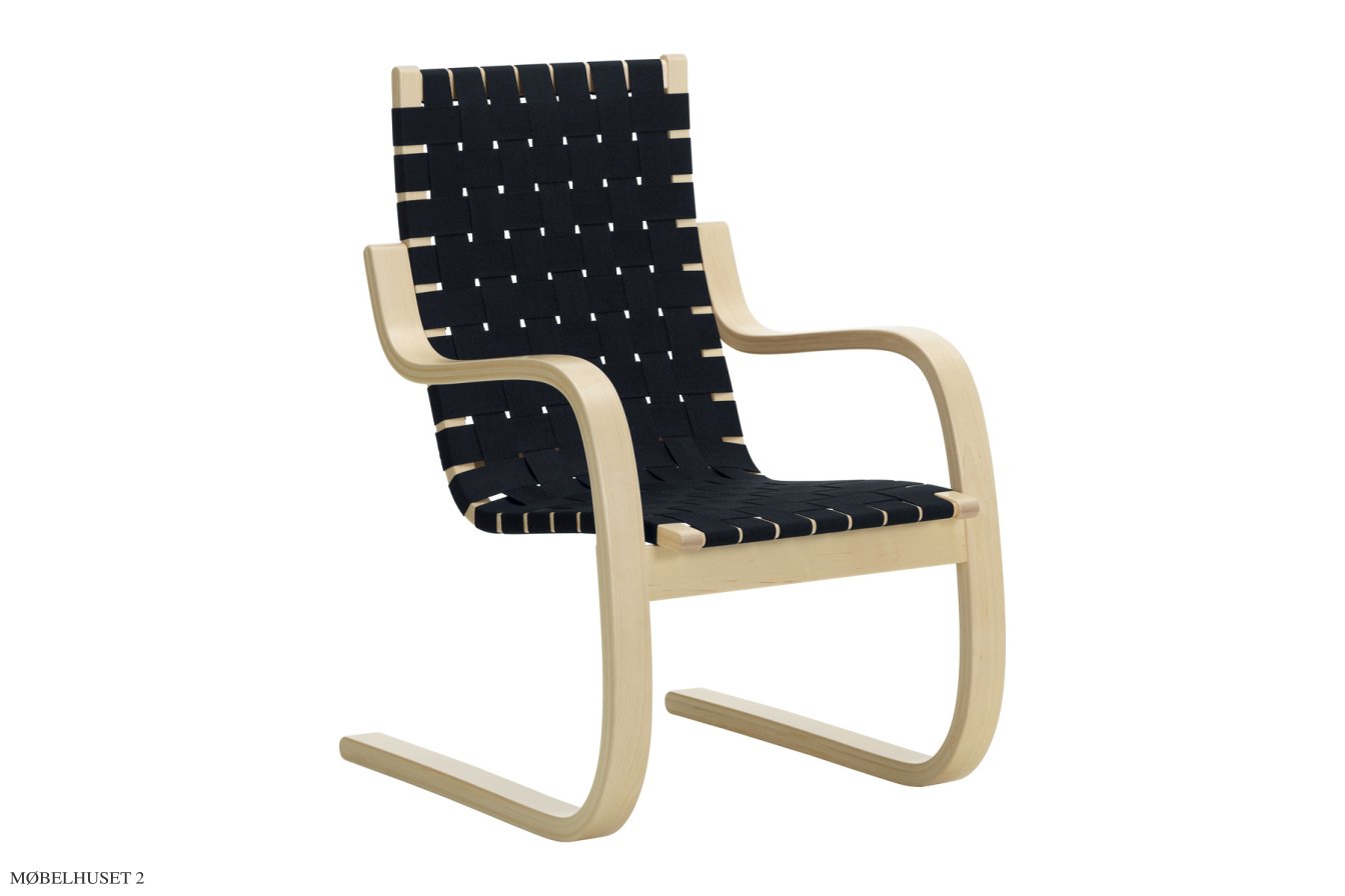 Armchair 406 Sessel, Birke/schwarz-blau Gurtband | Artek