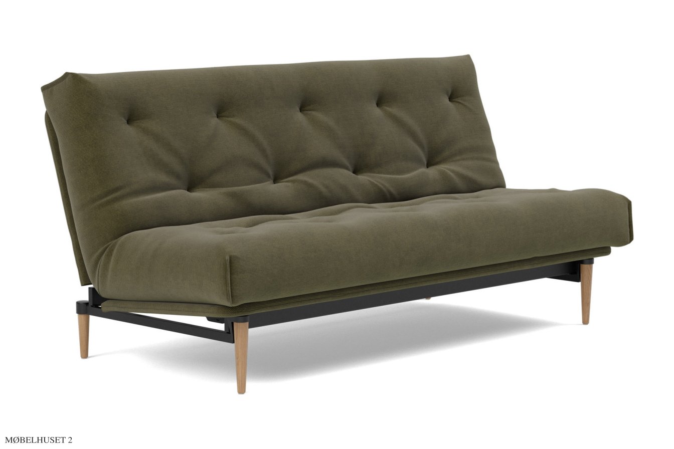 Colpus Schlafsofa, Helle Eiche / schwarzes Metall, Cordufine Pine Green 316 | Innovation Living