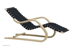 Lounge Chair 43 Chaiselongue, Birke/schwarz-blau Gurtband | Artek
