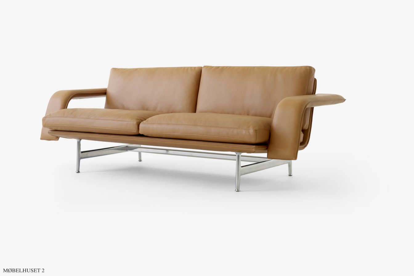 Meantime AV30 Sofa, Poliertes Aluminium, Noble Anilinleder Cognac | &Tradition