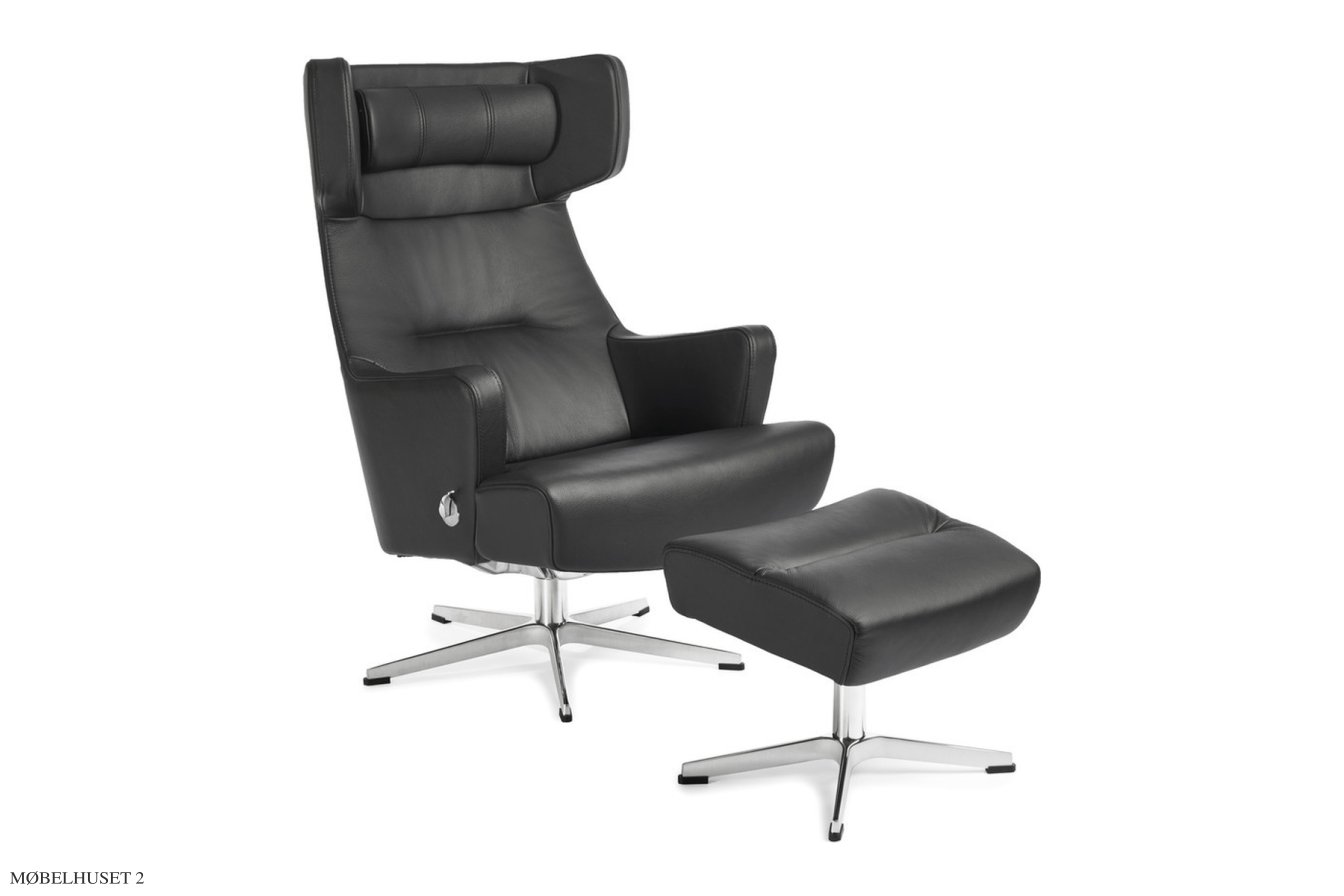 Myplace l�nestol, Drejefod aluminium, L�der | Fantasy Black 89 | Conform