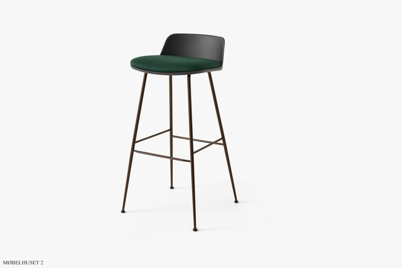 Rely HW87 Thekenhocker mit Kunststoffschale und Sitzkissen, Bronziert, Black, Fuse 0981 | &Tradition
