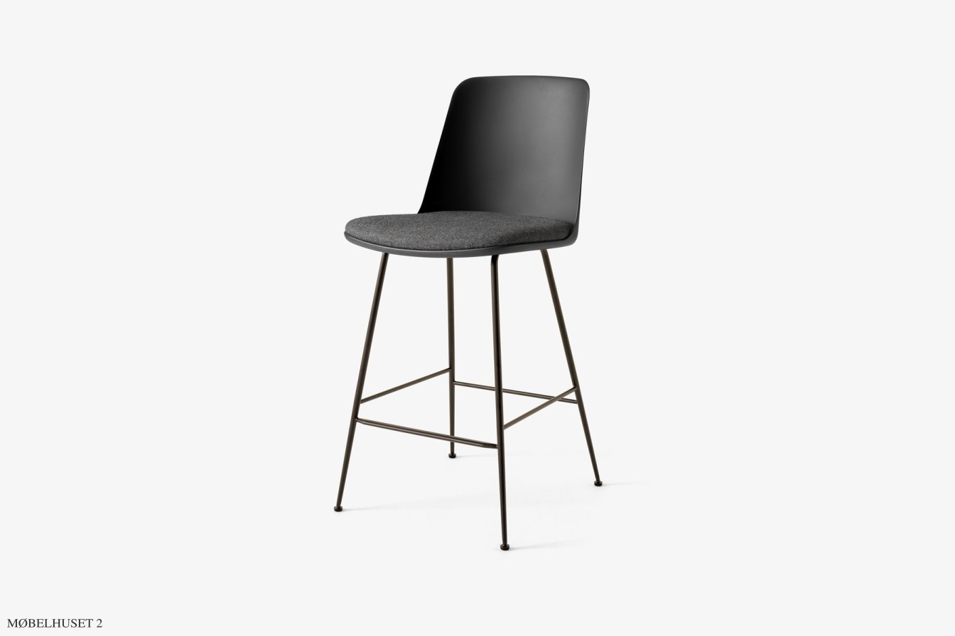 Rely HW92 Thekenhocker mit Kunststoffschale und Sitzkissen, Bronziert, Black, Re-Wool 198 | &Tradition