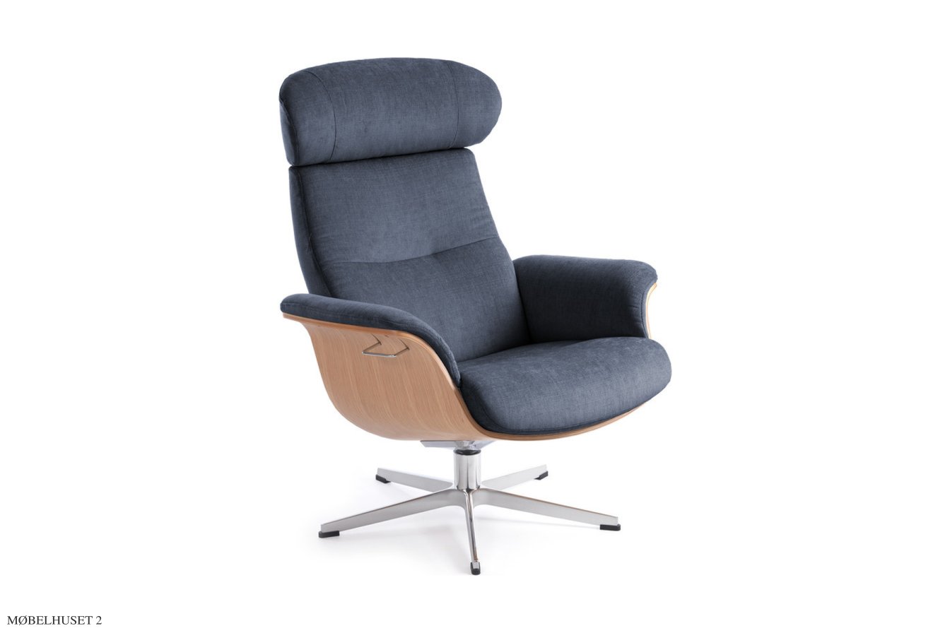 Timeout l�nestol, Eg lak, Drejefod aluminium, Stof | Evita Blueberry 40 | Conform