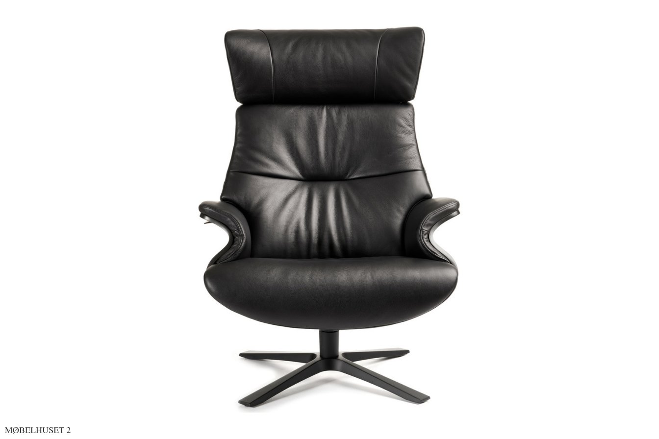 Afterwork 2 med regulerbar nakkest�tte l�nestol, Eg sortbejdset, Quattro drejefod sort aluminium, L�der | Fantasy Black 89 | Conform
