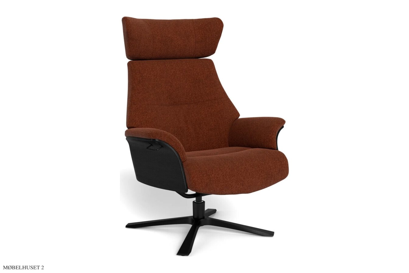 Air l�nestol, Eg sortbejdset, Quattro drejefod sort aluminium, Stof | Dolce Rust 38 | Conform