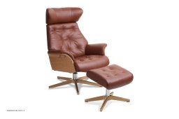 Air med indtr�kninger l�nestol, Eg lak, Quattro drejefod aluminium, L�der | Western Cognac 64 | Conform
