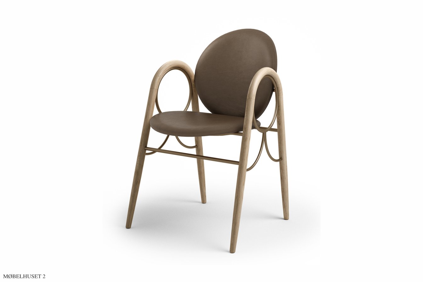 Arkade Chair, Eiche wei� ge�lt, Leder | Cinnamon, Messinggestell | Brdr. Kr�ger