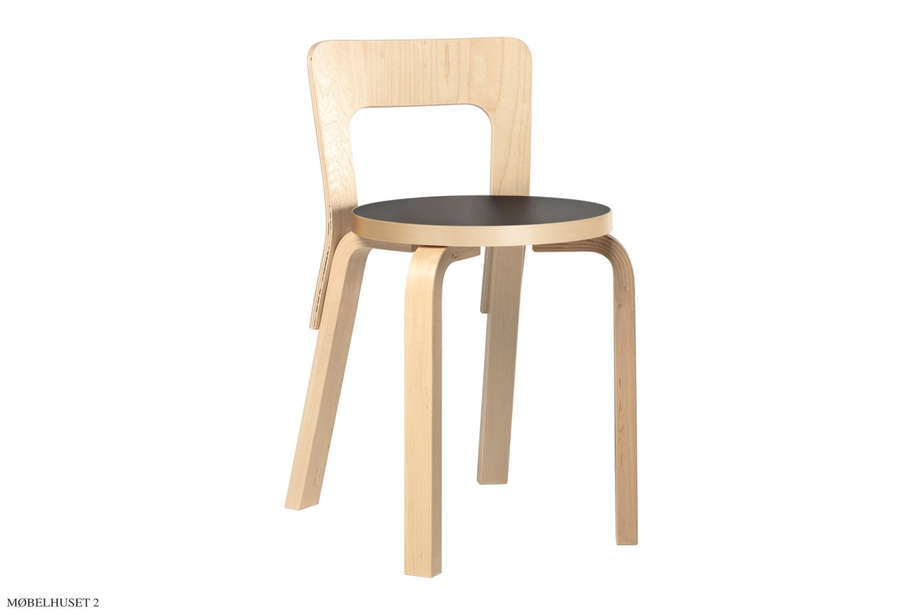 Chair 65 Esszimmerstuhl, Birke/schwarzes Linoleum | Artek