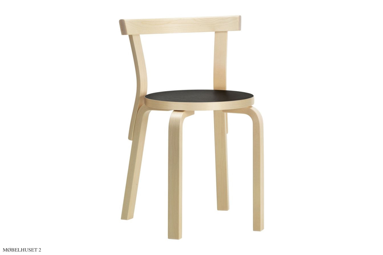 Chair 68 Esszimmerstuhl, Birke/schwarzes Linoleum | Artek