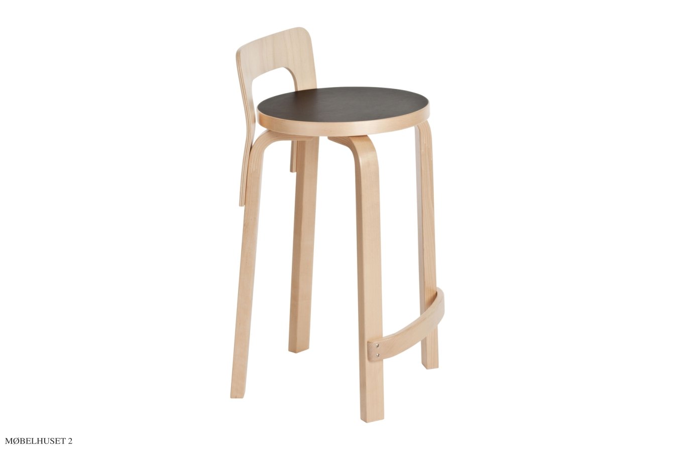 High Chair K65 barstol, Birk/sort linoleum | Artek