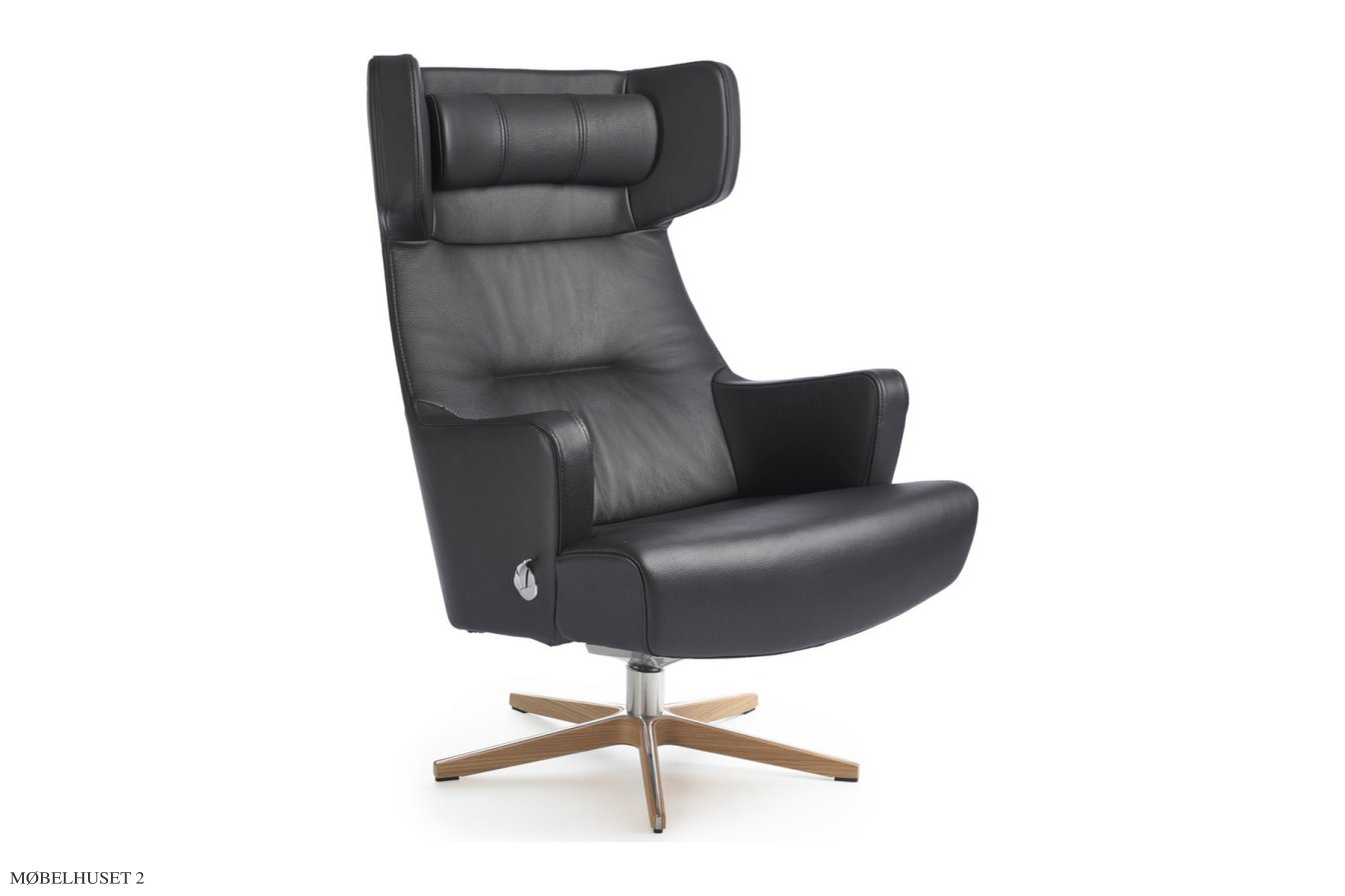 Myplace l�nestol, Drejefod tr�/aluminium, L�der | Fantasy Black 89 | Conform
