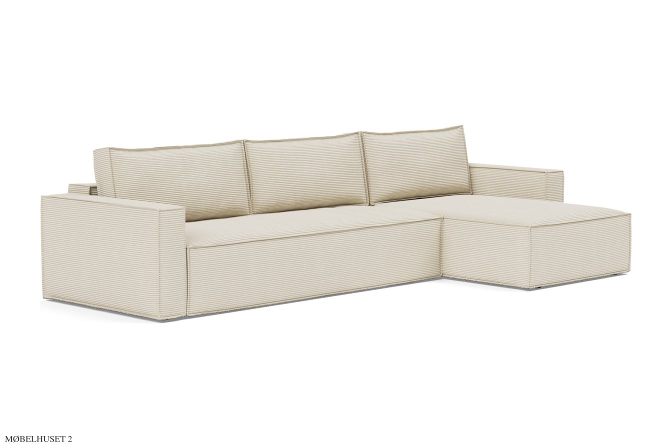 Newilla Schlafsofa mit Chaiselongue, Corduroy Ivory 594 | Innovation Living