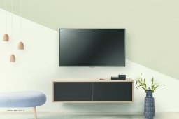 S2 Reol, TV-Modul – schwarzer Lautsprecherstoff, Eiche geseift | Andersen Furniture
