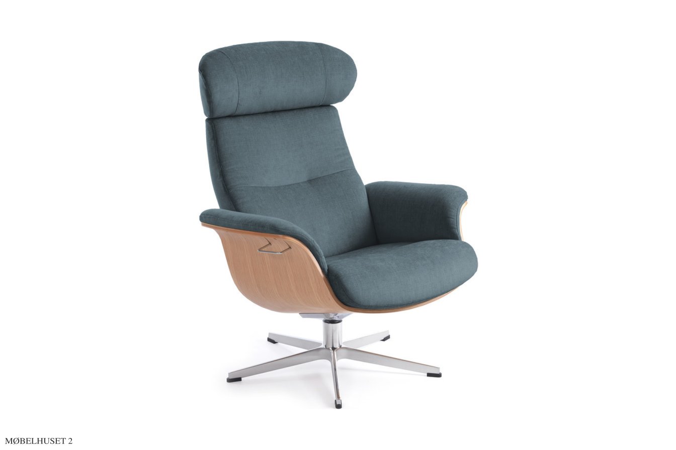 Timeout l�nestol, Eg lak, Drejefod aluminium, Stof | Evita Petrol 39 | Conform