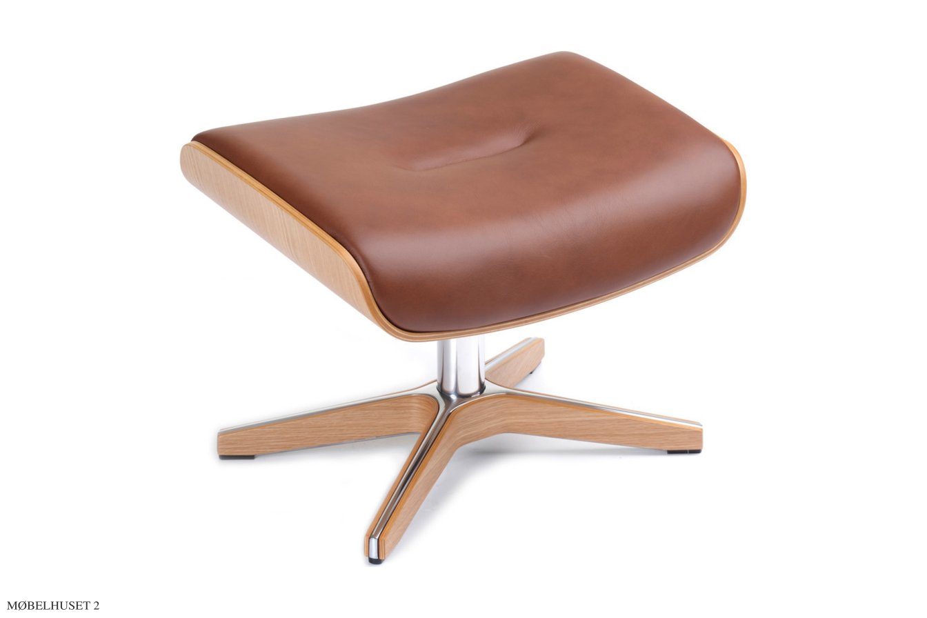 Timeout Large fodskammel, Eg lak, X-fod tr�/aluminium, L�der | Western Cognac 64 | Conform