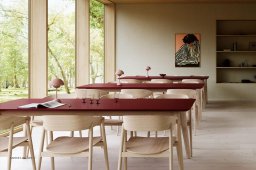 AD1 Bord, 220 x 90 cm, Linoleum Burgundy, Eiche wei� pigmentiert matt lackiert | Andersen Furniture