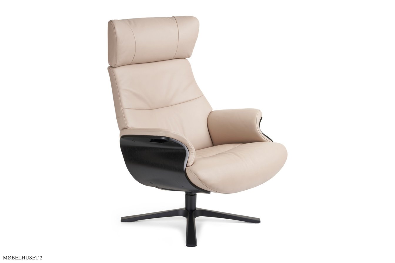Afterwork 2 med regulerbar nakkest�tte l�nestol, Eg sortbejdset, Quattro drejefod sort aluminium, L�der | Sorrento Sand 60 | Conform