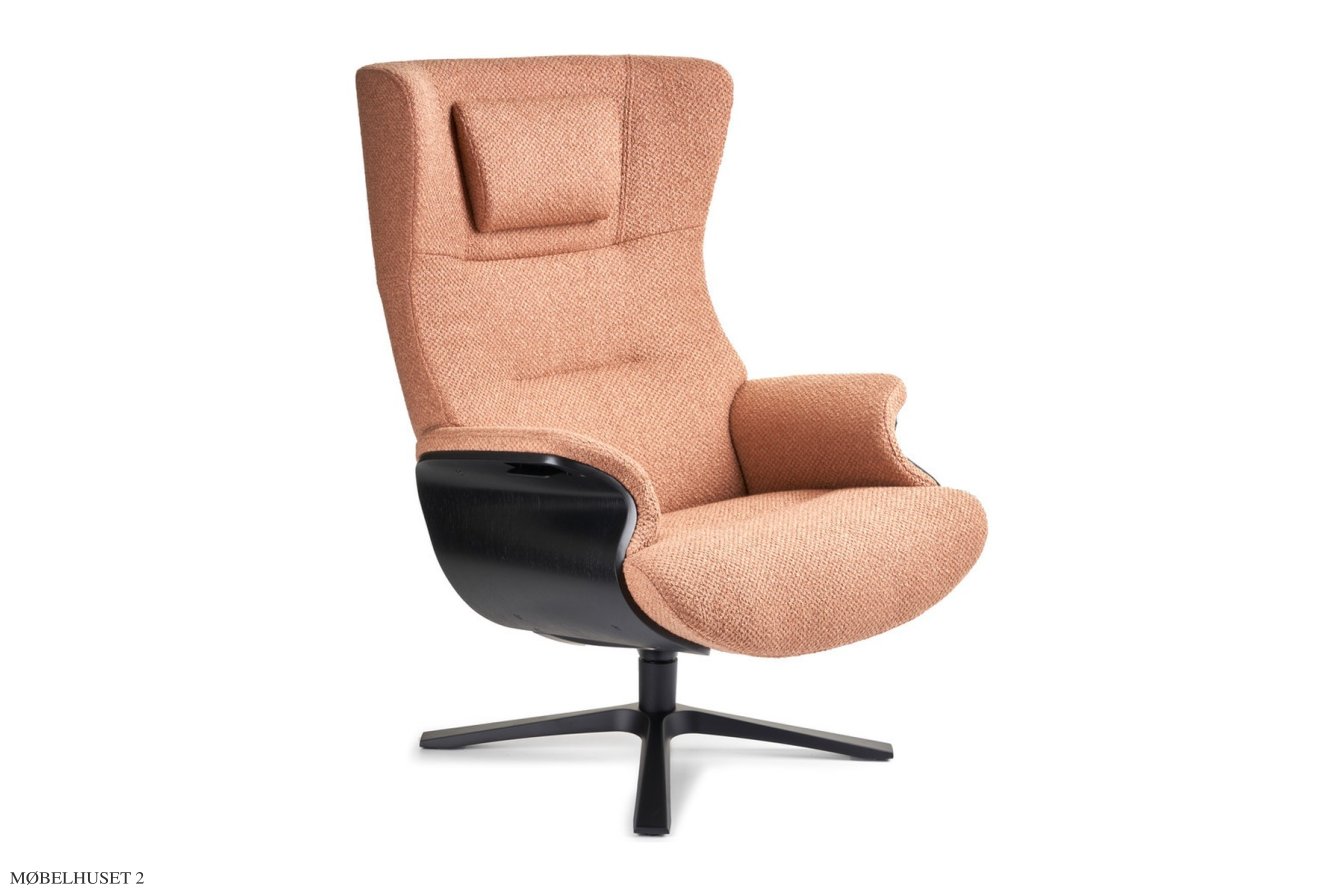 Afterwork l�nestol, Eg sortbejdset, Quattro drejefod sort aluminium, Stof | Etna Peach 32 | Conform