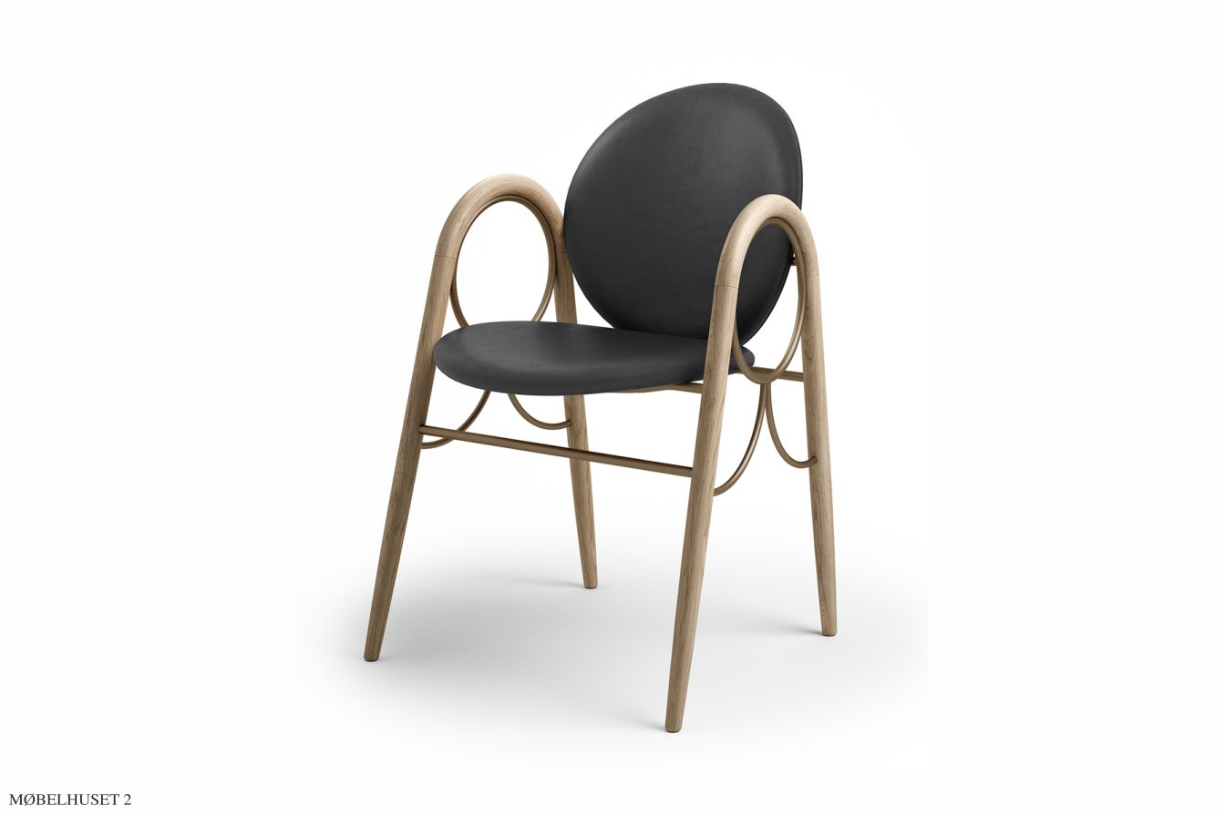 Arkade Chair, Eiche wei� ge�lt, Leder | Black, Messinggestell | Brdr. Kr�ger