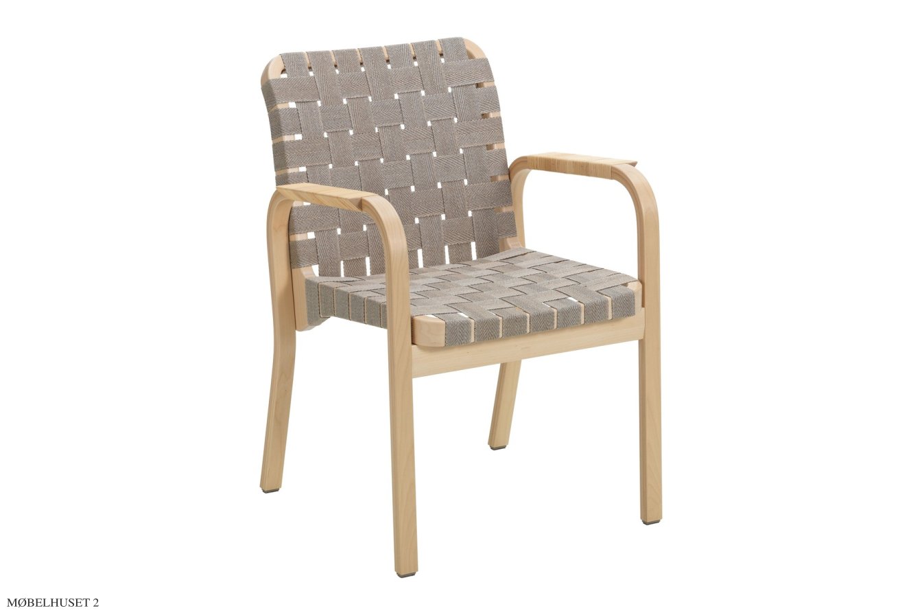 Armchair 45 armstol, Birk | Flet, natural-sort, rattanarml�n | Artek