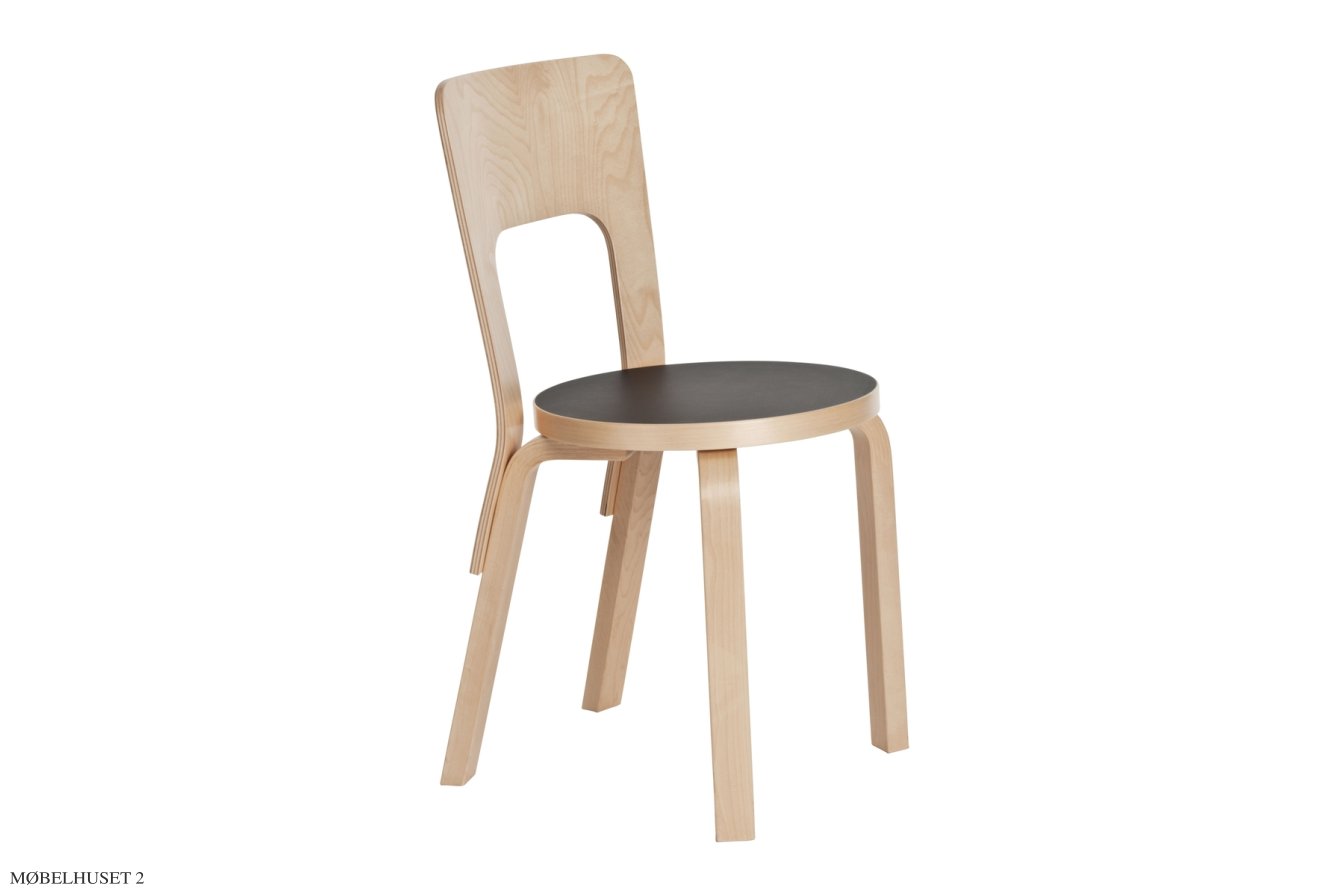 Chair 66 spisebordsstol, Birk/sort linoleum | Artek