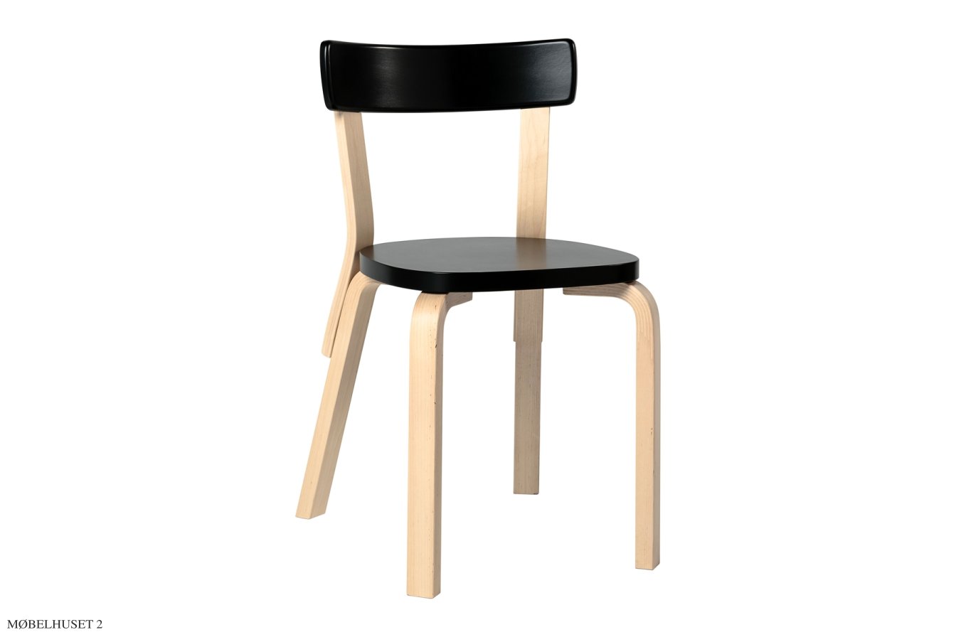 Chair 69 spisebordsstol, Birk/sort lakeret | Artek